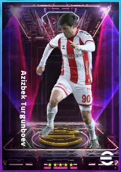 Azizbek Turgunboev eFootball 2026 player card, 77 OVR RWF
