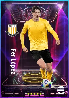 Fer López eFootball 2026 player card, 77 OVR AMF