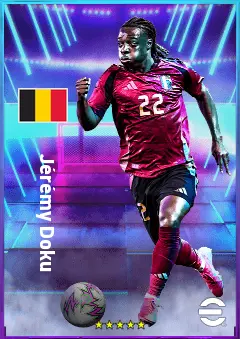 Jérémy Doku eFootball 2026 player card, 82 OVR LWF