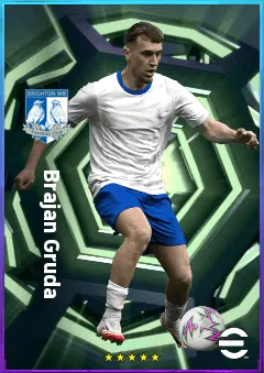 Brajan Gruda eFootball 2026 player card, 80 OVR AMF