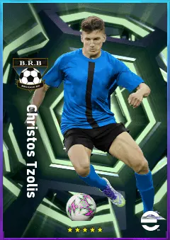 Christos Tzolis eFootball 2026 player card, 80 OVR LWF