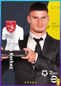 Milos Kerkez eFootball 2026 player card, 83 OVR LB