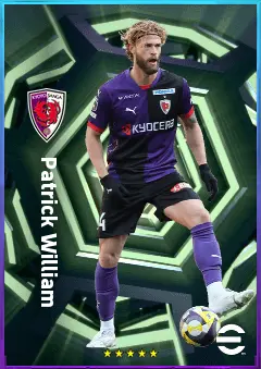 Patrick William eFootball 2026 player card, 77 OVR CB