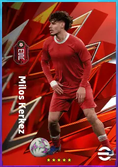 Milos Kerkez eFootball 2026 player card, 83 OVR LB