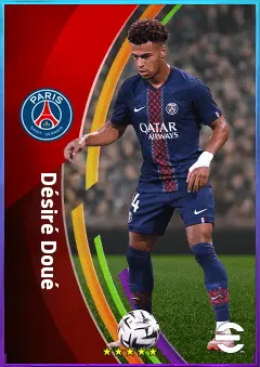 Désiré Doué eFootball 2026 player card, 82 OVR RWF