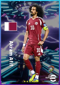 Akram Afif eFootball 2026 player card, 81 OVR LWF