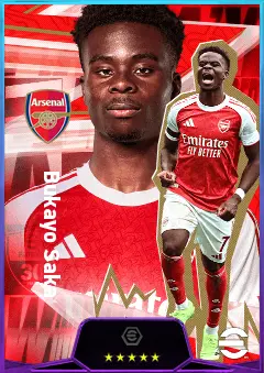 Bukayo Saka eFootball 2026 player card, 84 OVR RWF