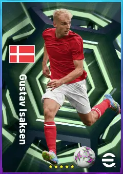 Gustav Isaksen eFootball 2026 player card, 79 OVR RWF