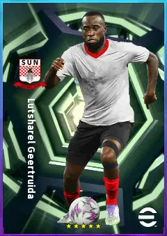 Lutsharel Geertruida eFootball 2026 player card, 82 OVR RB
