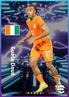 Guéla Doué eFootball 2026 player card, 80 OVR RB