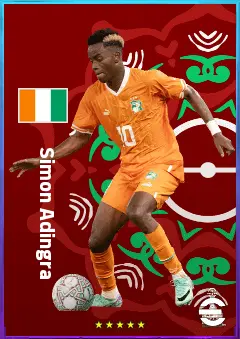 Simon Adingra eFootball 2026 player card, 80 OVR RMF