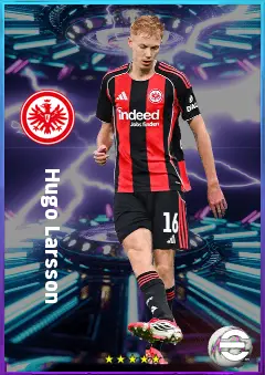 Hugo Larsson eFootball 2026 player card, 82 OVR CMF