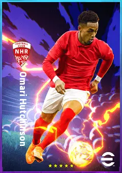 Omari Hutchinson eFootball 2026 player card, 78 OVR AMF