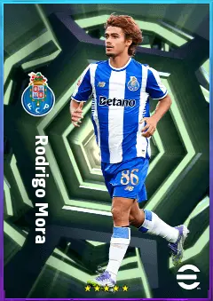 Rodrigo Mora eFootball 2026 player card, 81 OVR AMF