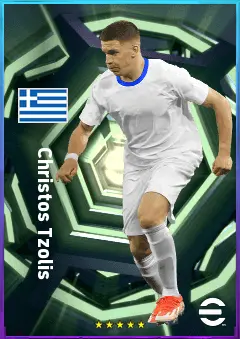 Christos Tzolis eFootball 2026 player card, 80 OVR LWF