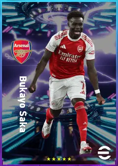 Bukayo Saka eFootball 2026 player card, 85 OVR RWF
