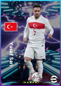 Yusuf Sarı eFootball 2026 player card, 77 OVR RWF