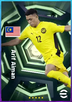Arif Aiman eFootball 2026 player card, 77 OVR RMF