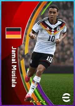 Jamal Musiala eFootball 2026 player card, 83 OVR AMF