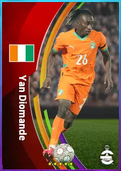 Yan Diomande eFootball 2026 player card, 78 OVR LWF