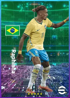 Raphinha eFootball 2026 player card, 83 OVR LWF