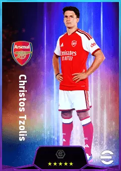 Christos Tzolis eFootball 2026 player card, 81 OVR LWF
