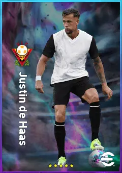 Justin de Haas eFootball 2026 player card, 80 OVR CB