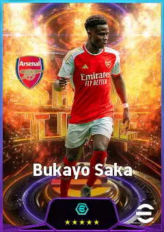 Bukayo Saka eFootball 2026 player card, 85 OVR RWF
