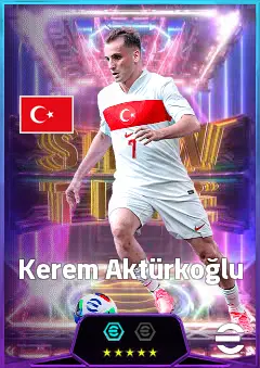 Kerem Aktürkoğlu eFootball 2026 player card, 85 OVR LWF