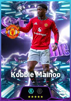 Kobbie Mainoo eFootball 2026 player card, 85 OVR CMF