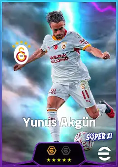 Yunus Akgün eFootball 2026 player card, 82 OVR RWF