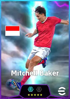 Mitchell Baker eFootball 2026 player card, 82 OVR CF