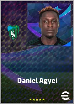 Dan Agyei eFootball 2026 player card, 70 OVR RWF