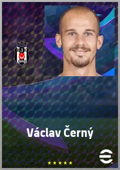 Václav Černý eFootball 2026 player card, 75 OVR RWF