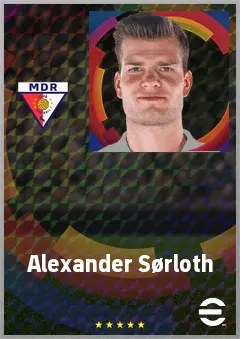 Alexander Sørloth eFootball 2026 player card, 77 OVR CF