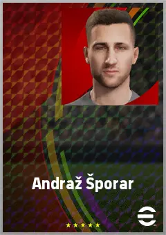 Andraž Šporar eFootball 2026 player card, 73 OVR CF