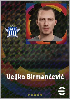 Veljko Birmančević eFootball 2026 player card, 73 OVR LWF