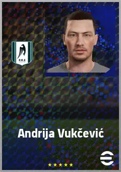 Andrija Vukčević eFootball 2026 player card, 69 OVR LB