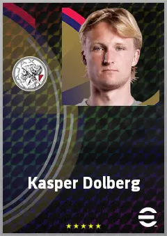 Kasper Dolberg eFootball 2026 player card, 75 OVR CF