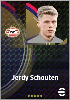 Jerdy Schouten eFootball 2026 player card, 76 OVR DMF