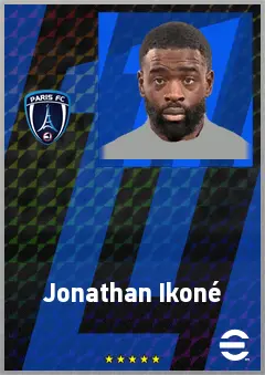 Jonathan Ikoné eFootball 2026 player card, 74 OVR RWF
