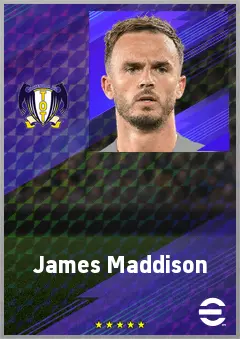 James Maddison eFootball 2026 player card, 77 OVR AMF