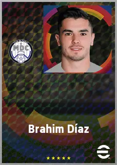 Brahim Díaz eFootball 2026 player card, 77 OVR RWF