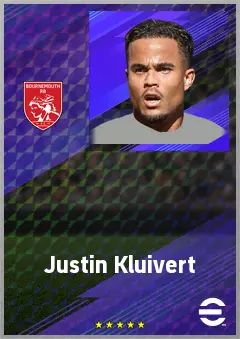 Justin Kluivert eFootball 2026 player card, 76 OVR AMF