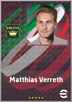 Matthias Verreth eFootball 2026 player card, 70 OVR RWF