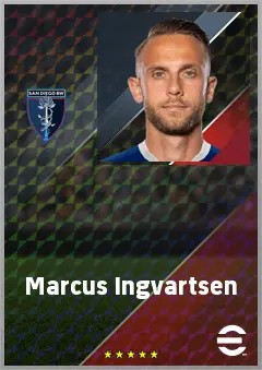 Marcus Ingvartsen eFootball 2026 player card, 74 OVR CF