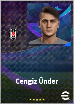 Cengiz Ünder eFootball 2026 player card, 74 OVR RWF