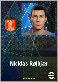 Nicklas Røjkjær eFootball 2026 player card, 70 OVR CMF