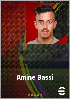 Amine Bassi eFootball 2026 player card, 72 OVR AMF