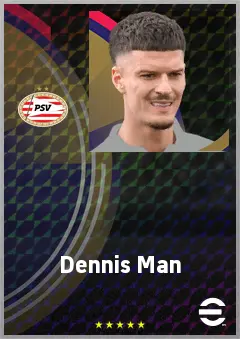 Dennis Man eFootball 2026 player card, 75 OVR RWF
